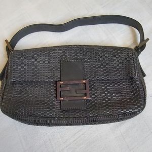 Fendi Dark Brown Woven Leather Baguette Bag Vintage
